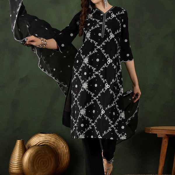 Sangria Embroidered Kurta & Trouser With Dupatta - Distacart