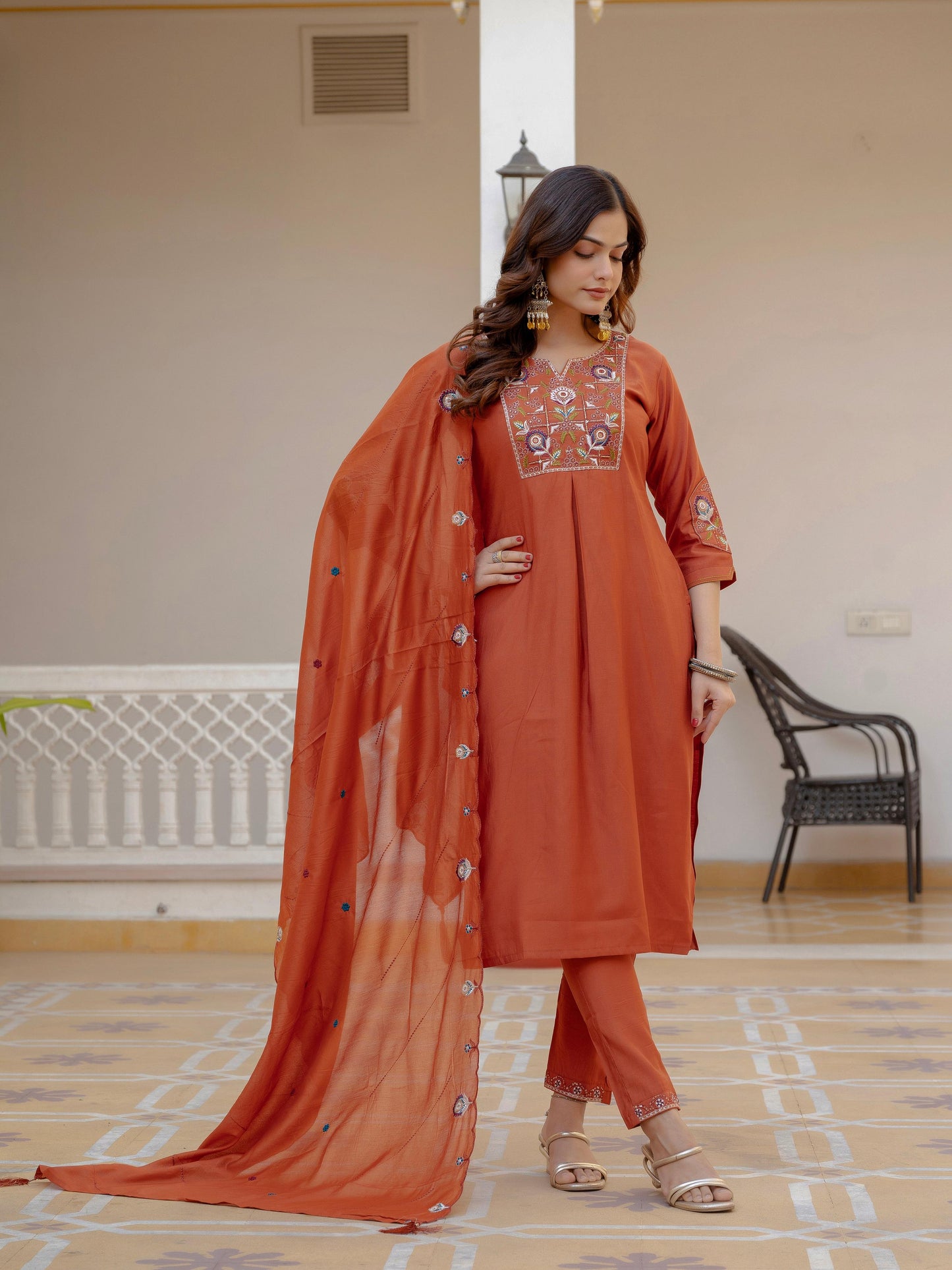 Pramukh Fab Rust Color Viscose Mango Silk Kurta Set - Distacart