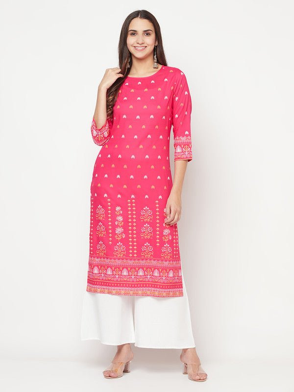 Aniyah Rayon Screen Print Fuchsia Straight Kurta