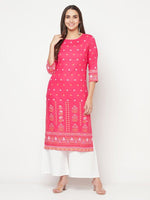 Thumbnail for Aniyah Rayon Screen Print Fuchsia Straight Kurta