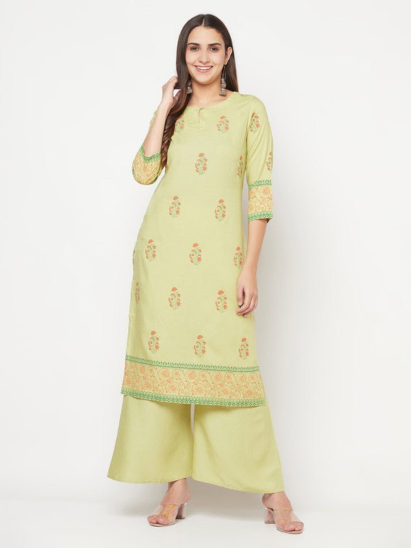 Aniyah Rayon Screen Print Pista Green Straight Kurta
