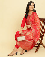 Thumbnail for Varanga Women Burgundy Embroidered Kurta Paired With Dupatta And Sharara - Distacart