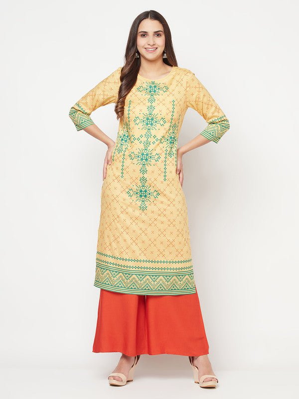 Aniyah Rayon Digital Screen Print Golden Beige Straight Kurta