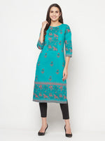 Thumbnail for Aniyah Turquoise Cotton Block Print Straight Kurta