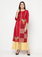 Thumbnail for Aniyah Cotton Foil Print Maroon Straight Kurta