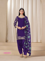 Thumbnail for Anaita Purple Premium Embroidered Roman Silk Salwar Suit - Distacart