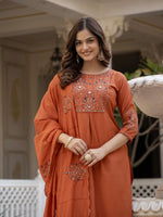 Thumbnail for Pramukh Fab Rust Color Viscose Mango Silk Kurta Set - Distacart