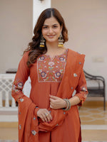 Thumbnail for Pramukh Fab Rust Color Viscose Mango Silk Kurta Set - Distacart
