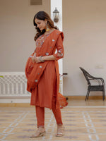 Thumbnail for Pramukh Fab Rust Color Viscose Mango Silk Kurta Set - Distacart