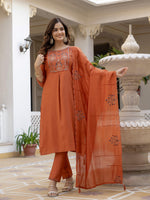 Thumbnail for Pramukh Fab Rust Color Viscose Mango Silk Kurta Set - Distacart