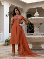 Thumbnail for Pramukh Fab Rust Color Viscose Mango Silk Kurta Set - Distacart