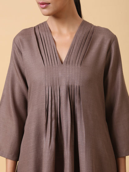 trueBrowns Cotton Linen Burnt Brown Pleated Co-Ord Set - Distacart