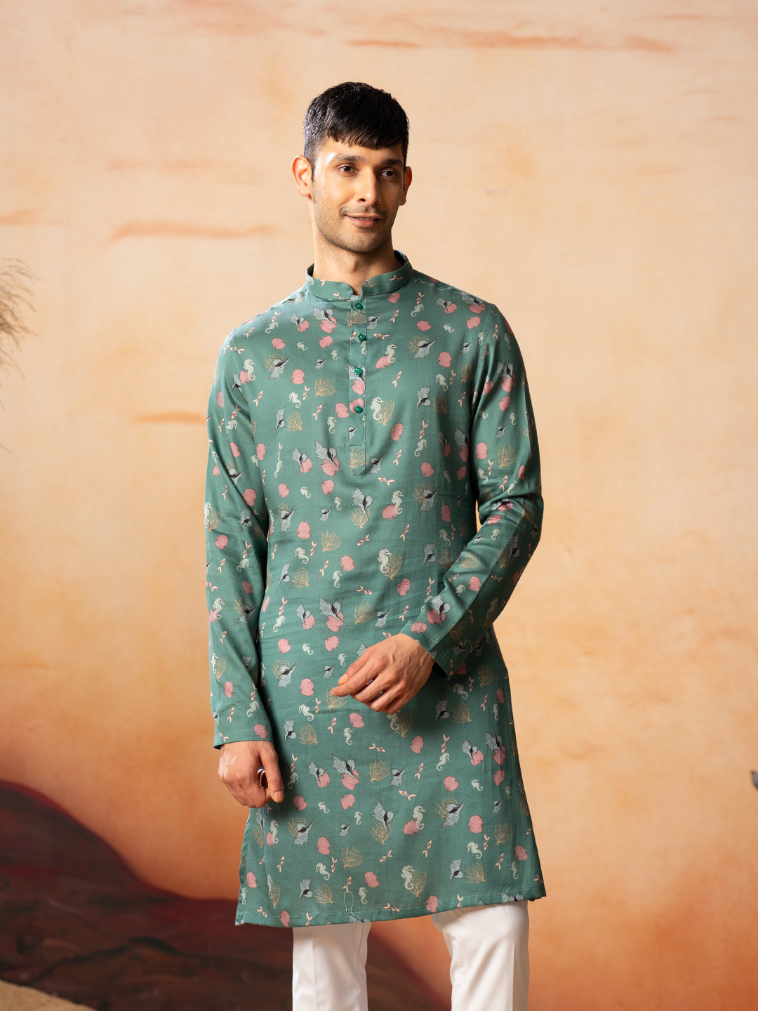 Green Floral Printed Kurta by Hilo Design - Distacart