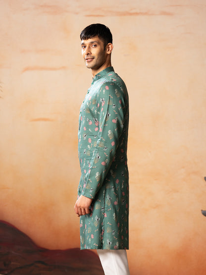 Green Floral Printed Kurta by Hilo Design - Distacart