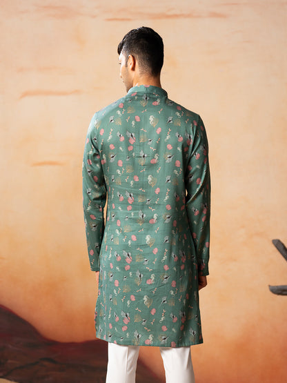 Green Floral Printed Kurta by Hilo Design - Distacart