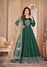 Thumbnail for Monjolika Fashion Dark Green Color Embroidered Taffeta Silk Anarkali Suit