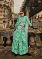 Thumbnail for Monjolika Fashion Sea Green Color Lakhnavi Organza Weaving Work Saree With Blouse - Distacart