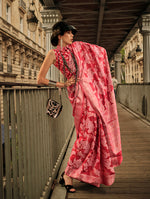 Thumbnail for Monjolika Fashion Light Red Color Lakhnavi Organza Weaving Work Saree With Blouse - Distacart