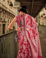 Thumbnail for Monjolika Fashion Light Red Color Lakhnavi Organza Weaving Work Saree With Blouse - Distacart