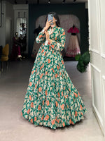 Thumbnail for Lorenvalley Green Georgette Floral Print Gown - Distacart