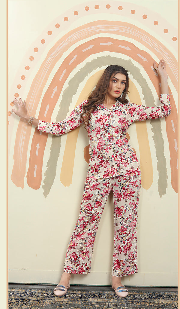 Monjolika Fashion Pink Color Printed Rayon Designer Co Ord Set