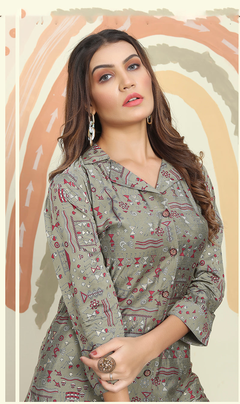 Monjolika Fashion Grey Color Printed Rayon Designer Co Ord Set