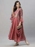 Thumbnail for Juniper Women's Pink Silk Printed Flared Dress - Distacart