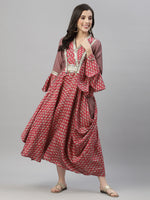 Thumbnail for Juniper Women's Pink Silk Printed Flared Dress - Distacart