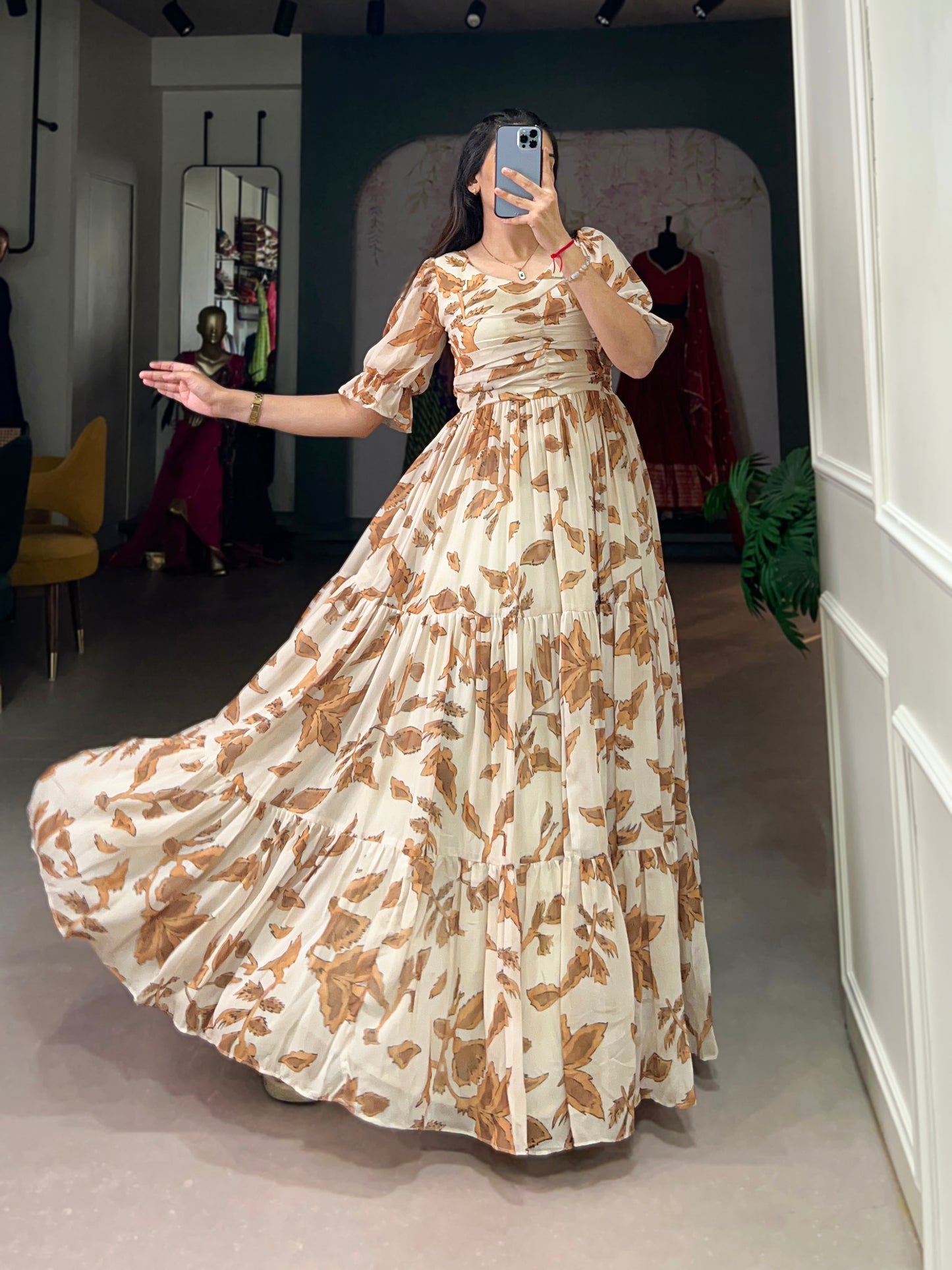 Lorenvalley Chiku Georgette Print Gown - Distacart