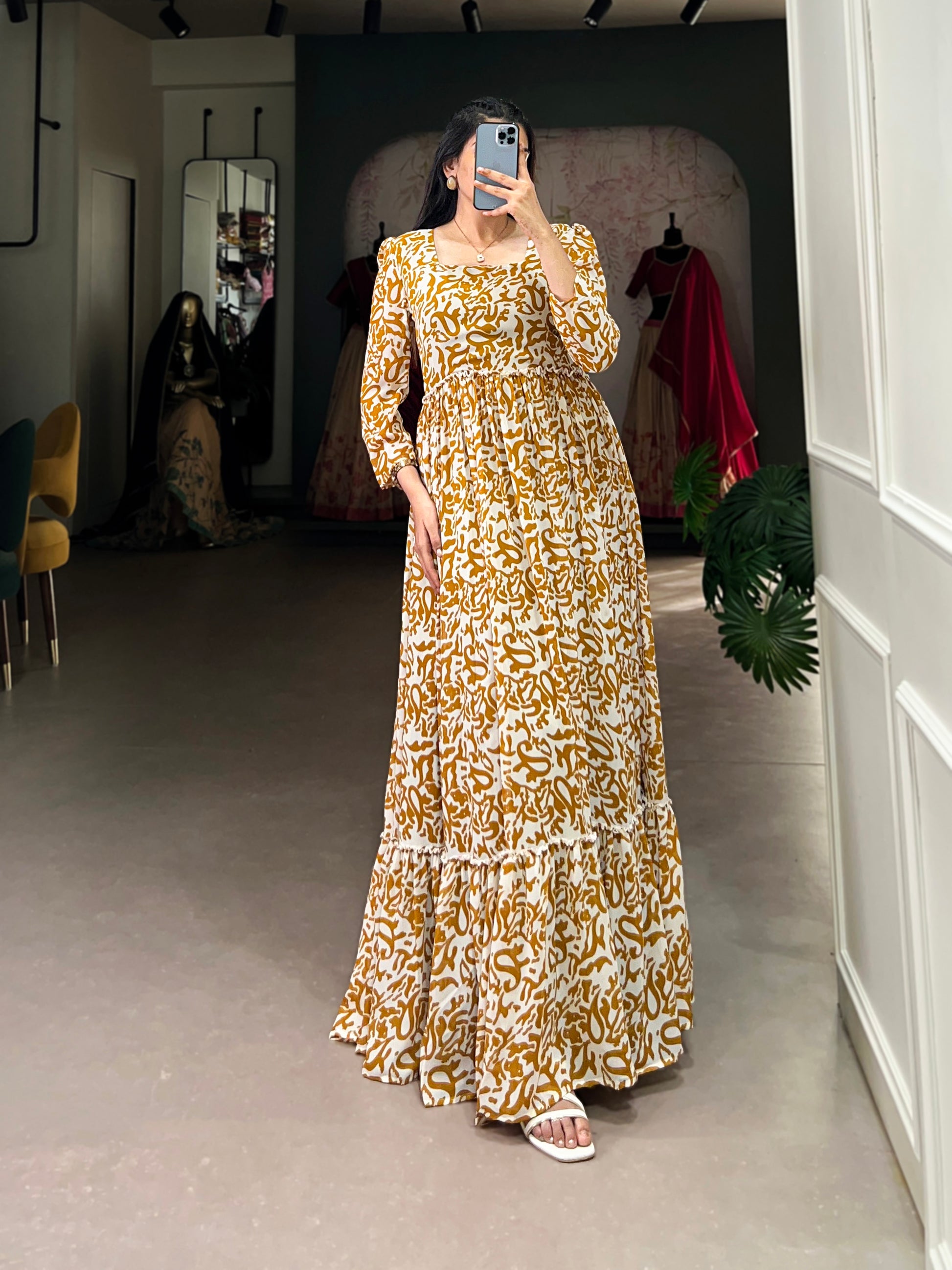 Lorenvalley Mustad Georgette Printed Gown - Distacart