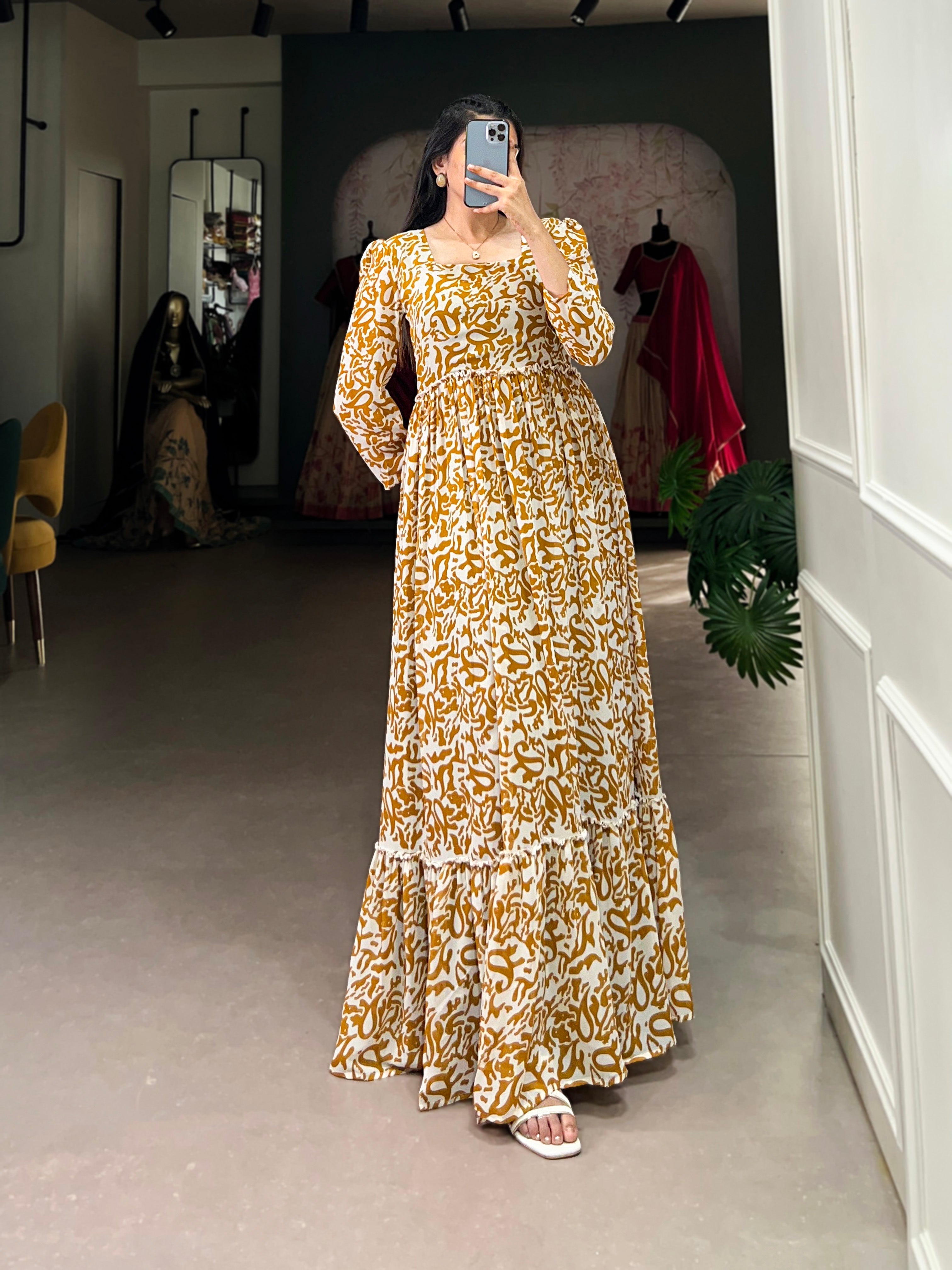 Lorenvalley Mustad Georgette Printed Gown - Distacart