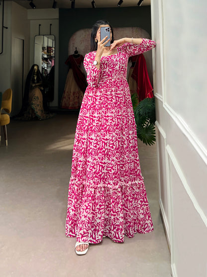Lorenvalley Pink Georgette Printed Gown - Distacart