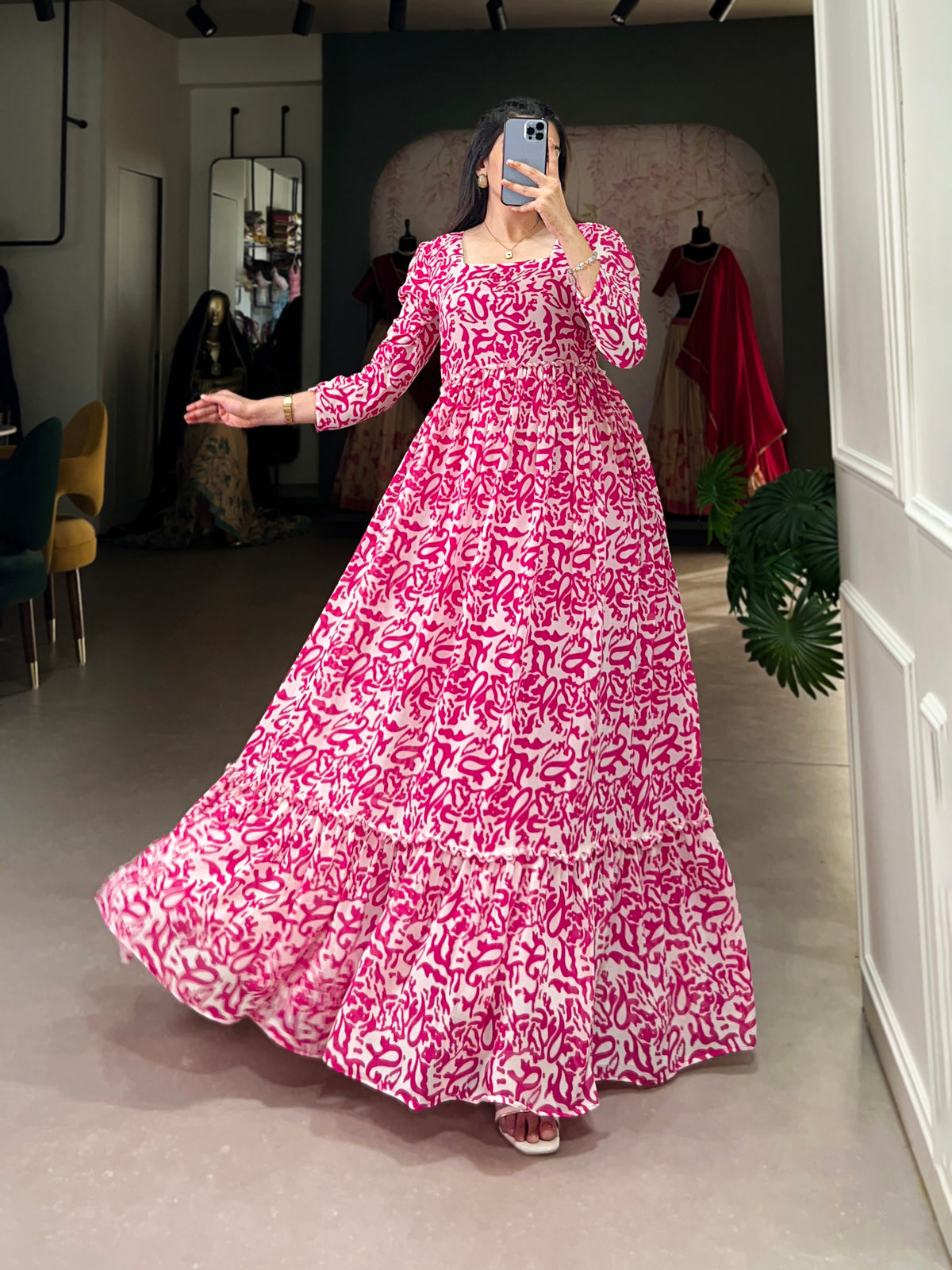 Lorenvalley Pink Georgette Printed Gown - Distacart
