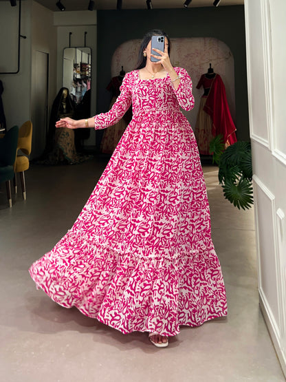 Lorenvalley Pink Georgette Printed Gown - Distacart
