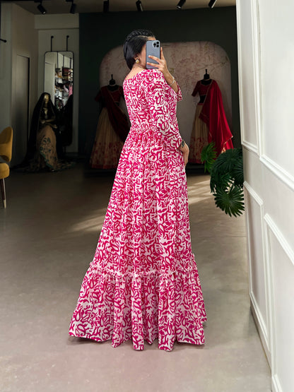 Lorenvalley Pink Georgette Printed Gown - Distacart