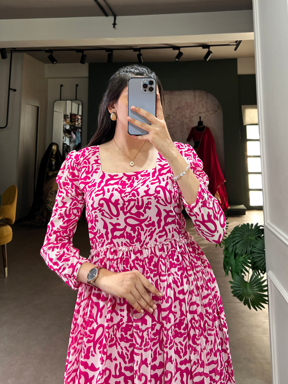 Lorenvalley Pink Georgette Printed Gown - Distacart