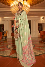 Thumbnail for Monjolika Fashion Light Green Color Handloom Weaving Silk Work Saree With Blouse - Distacart