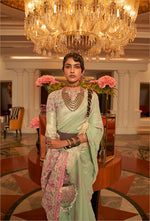 Thumbnail for Monjolika Fashion Light Green Color Handloom Weaving Silk Work Saree With Blouse - Distacart