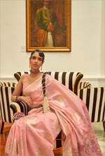 Thumbnail for Monjolika Fashion Light Pink Color Handloom Weaving Silk Work Saree With Blouse