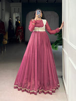 Thumbnail for Lorenvalley Fashion Pink Silver Glosy Crunchy Lace Touch Up Gown with Koti