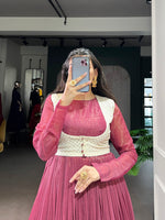 Thumbnail for Lorenvalley Fashion Pink Silver Glosy Crunchy Lace Touch Up Gown with Koti