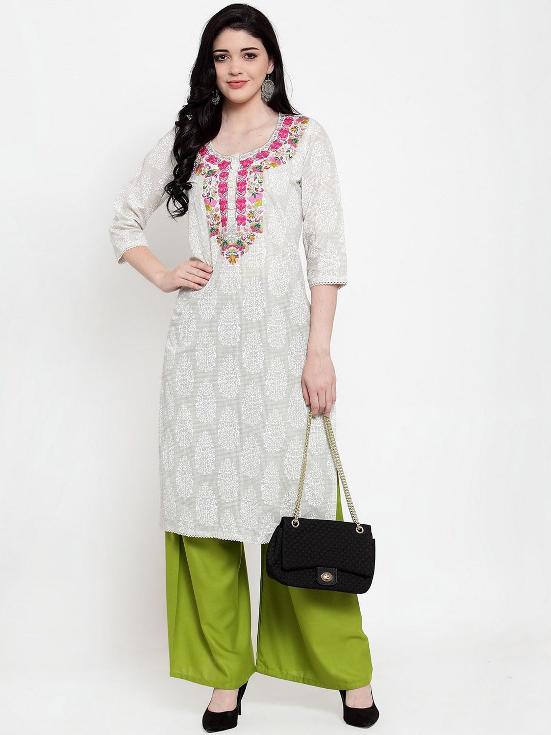 TAG 7 Women Pack Of 2 Green & Maroon Solid Flared Palazzos
