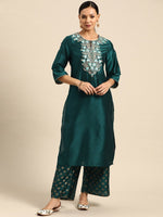 Thumbnail for All About You Ethnic Motifs Embroidered Yoke Design Regular Sequinned Kurta with Palazzos - Distacart