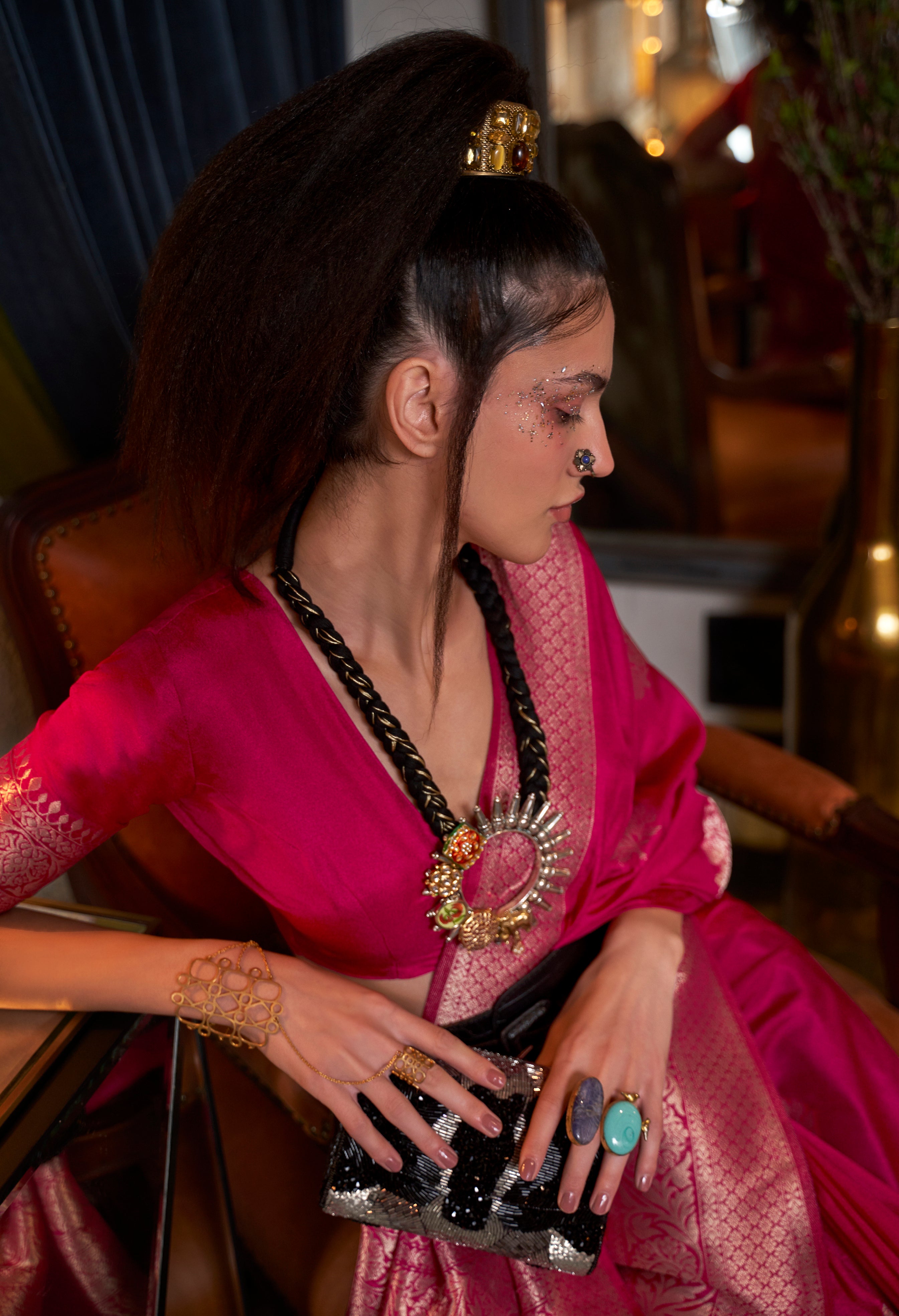 Monjolika Fashion Rani Pink Color Handloom Khadi Georgette Tradtional Saree