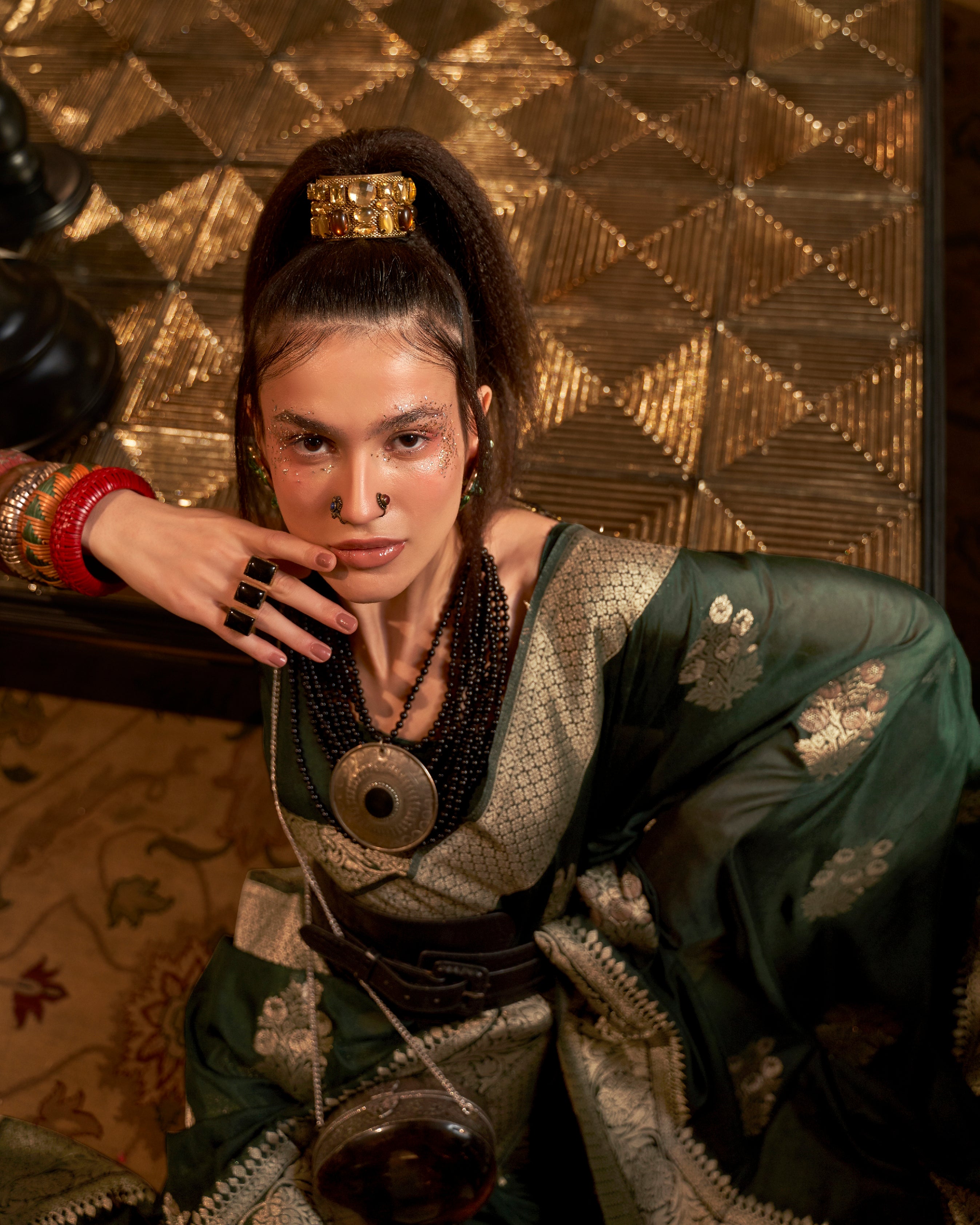 Monjolika Fashion Dark Green Color Handloom Khadi Georgette Tradtional Saree