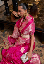 Thumbnail for Monjolika Fashion Rani Pink Color Handloom Khadi Georgette Tradtional Saree