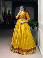 Thumbnail for Lorenvalley Fashion Mustard Viscose Chanderi Printed With Zari Weaving Work Gown with Koti