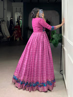 Thumbnail for Lorenvalley Fashion Pink Viscose Chanderi Printed With Zari Weaving Work Gown with Koti