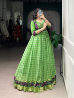 Thumbnail for Lorenvalley Fashion Parotgreen Viscose Chanderi Printed With Zari Weaving Work Gown with Koti
