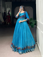 Thumbnail for Lorenvalley Fashion Skyblue Viscose Chanderi Printed With Zari Weaving Work Gown with Koti